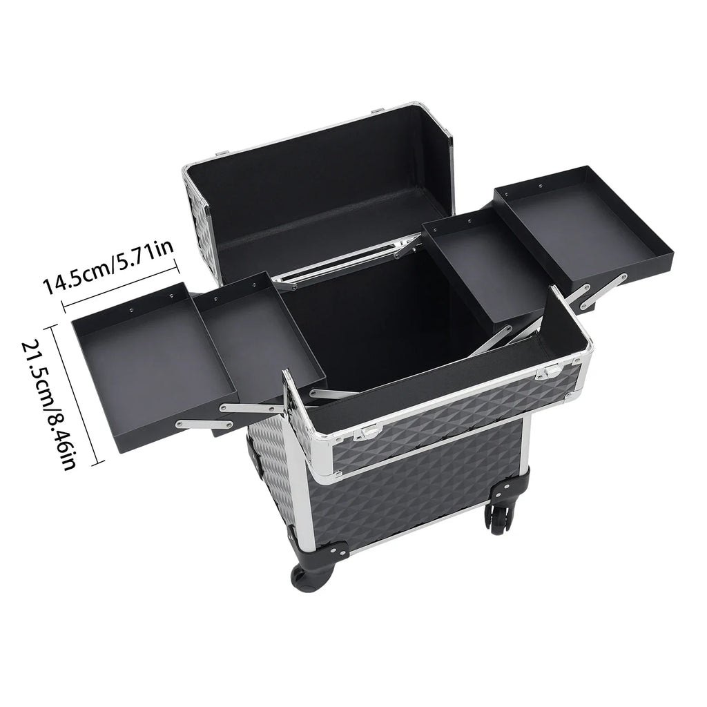 Professional Rolling Makeup Case - Black, Multi-Functional with High Load Capacity suitcase