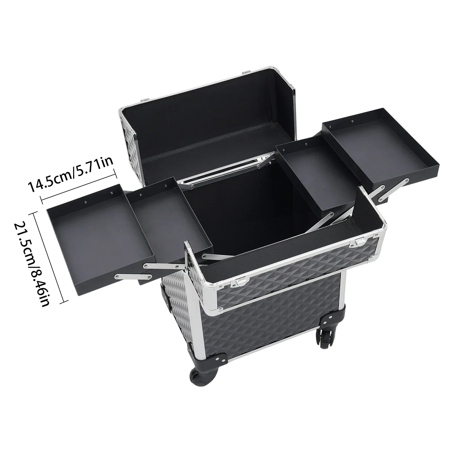 Professional Rolling Makeup Case - Black, Multi-Functional with High Load Capacity suitcase