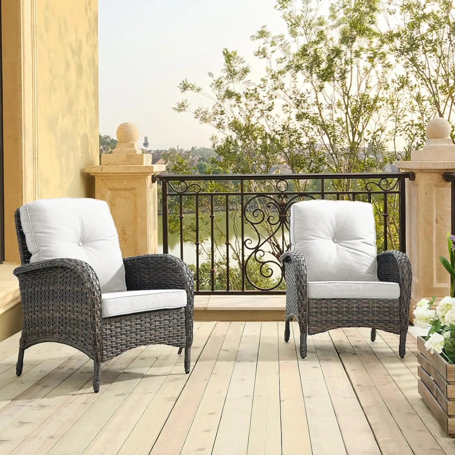 Outdoor Loveseat Sofa 2-Seat PE Wicker Outdoor Couch with Coffee Table, Deep Seat High Back Patio Furniture for Patio, Garden, P