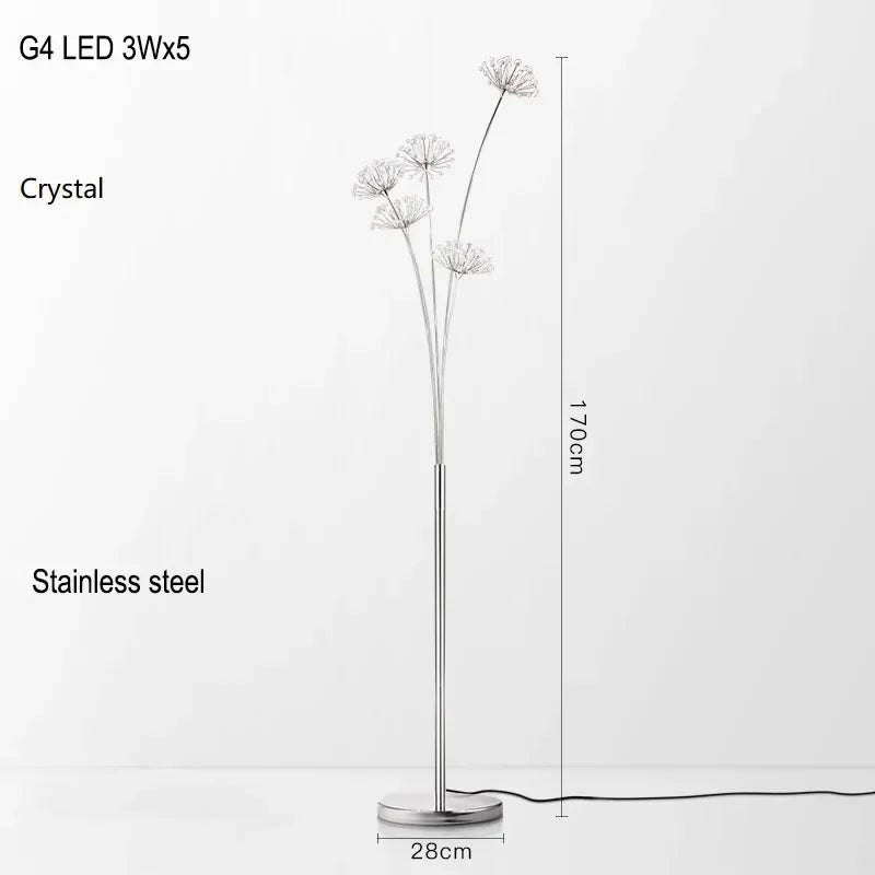 Modern Crystal Led Lighting Floor Lamp for Living Room Table Lamp Stainless Steel for Bedroom Crystal Floor Light for Kitchen