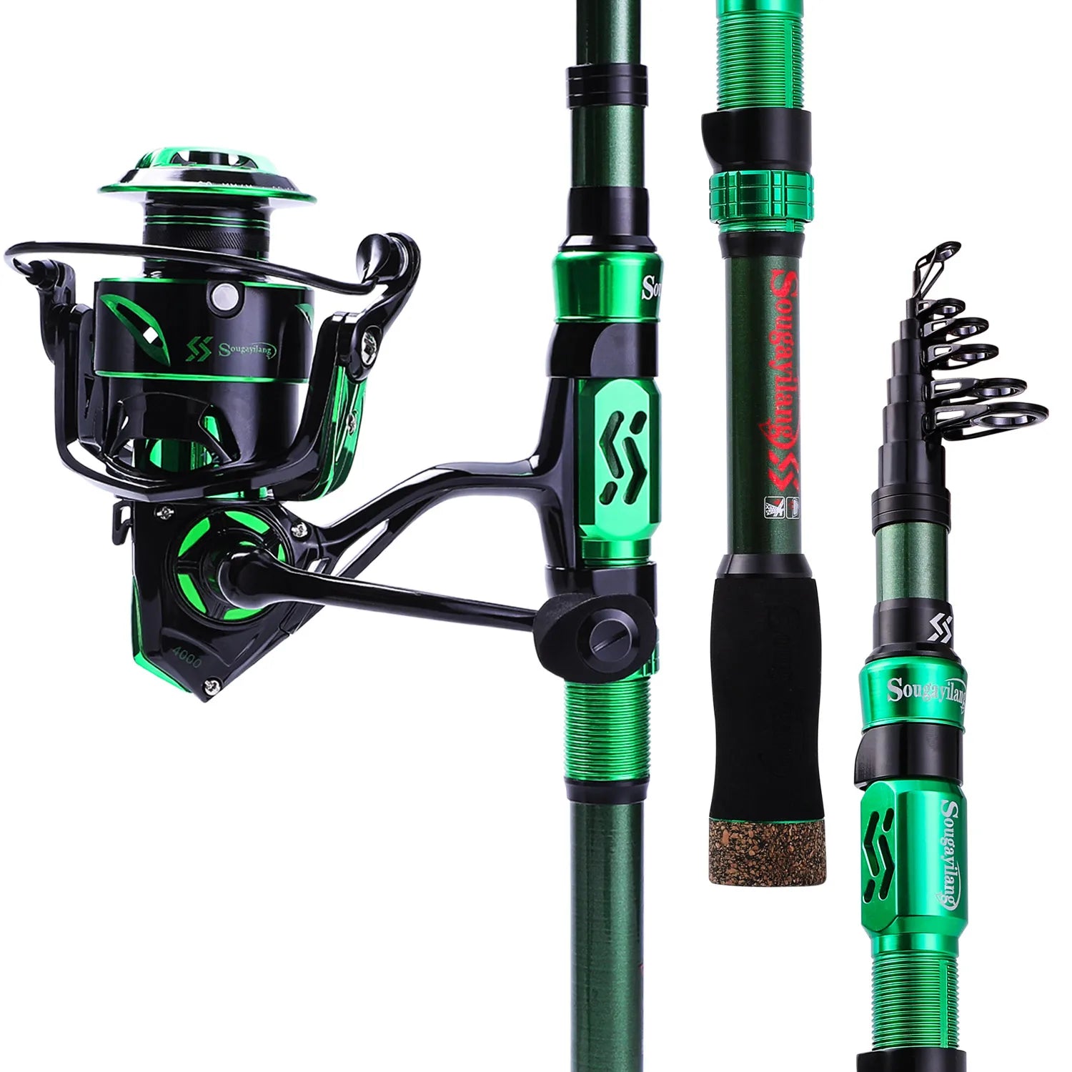 Sougayilang Fishing Rod Reel Combo 1.8-3.0m 24 Ton Carbon Fibre Telescopic Fishing Rod 1000-4000 12+1BB Spinning Reels Set Pesca