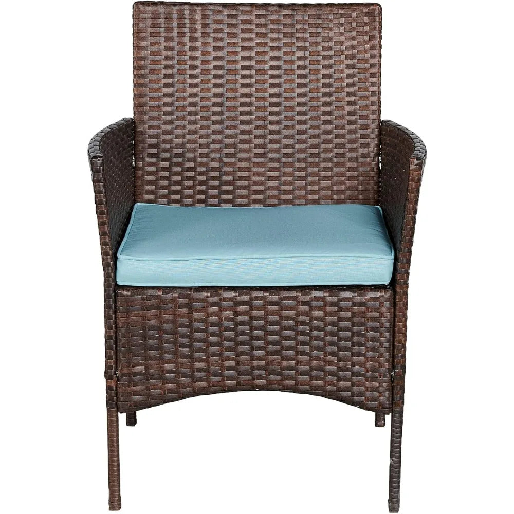 Space-Saving Outdoor Wicker 3-Piece Bistro Set with Cushions for Patio, Garden, and Porch