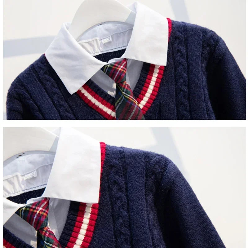 Girls School Uniform Clothes Children Sets Kids Clothing Spring Autumn School Clothes Children's Top and Bottom Clothes Set