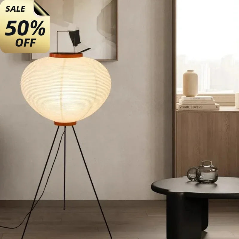 Japanese Rice Paper Floor Lamp Vintage Standing Light for Living Room Bedroom Home Decor Bedside E27