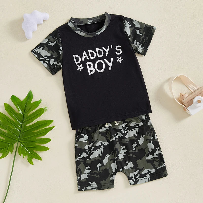 Toddler Boys Casual Outfits Camo Print Tee and Elastic Waist Shorts Set for 2 Piece Summer Clothing Set