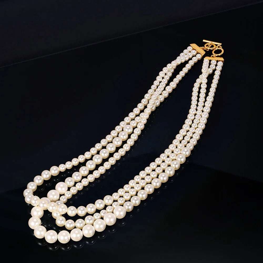 18K Gold Plated Multi-Layered Imitation Pearl Long Sweater Chain Necklace for Women Vintage Body Chain Party Wear Accessories