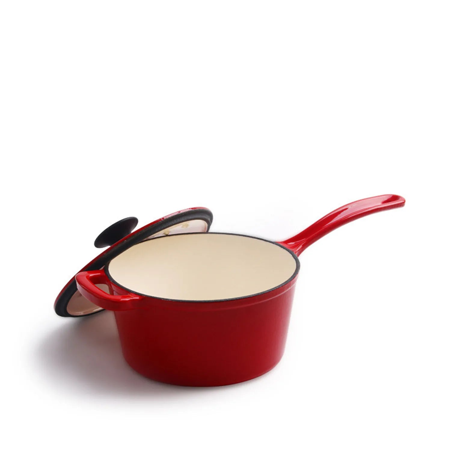 Enameled Cast Iron Saucepan 2 Quart Sauce Pan Nonstick Enamel Coating Pot For Stove Top and Oven Cooking Even Heat Distribution