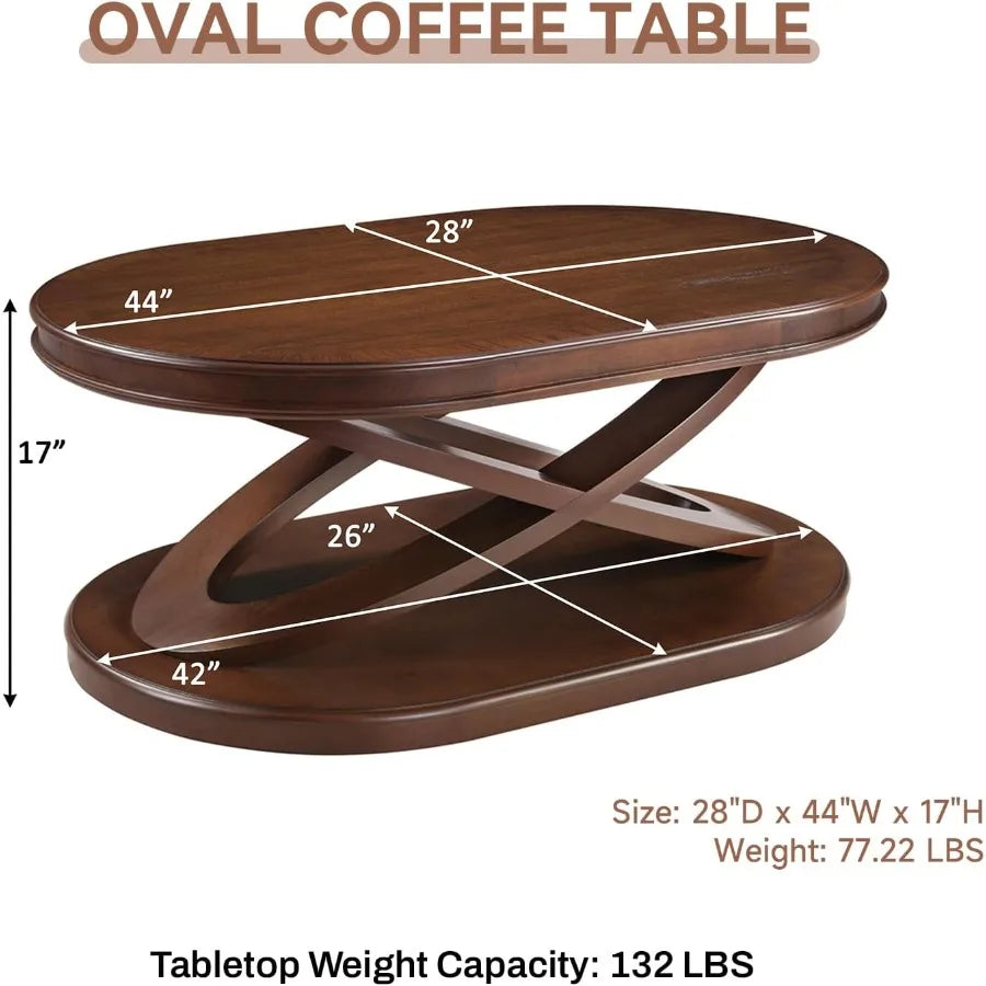 Oval Coffee Tables for Living Room 44 Inch Vintage Wood Walnut Coffee Table with Oval Base Traditiol and Unique XShaped Wooden