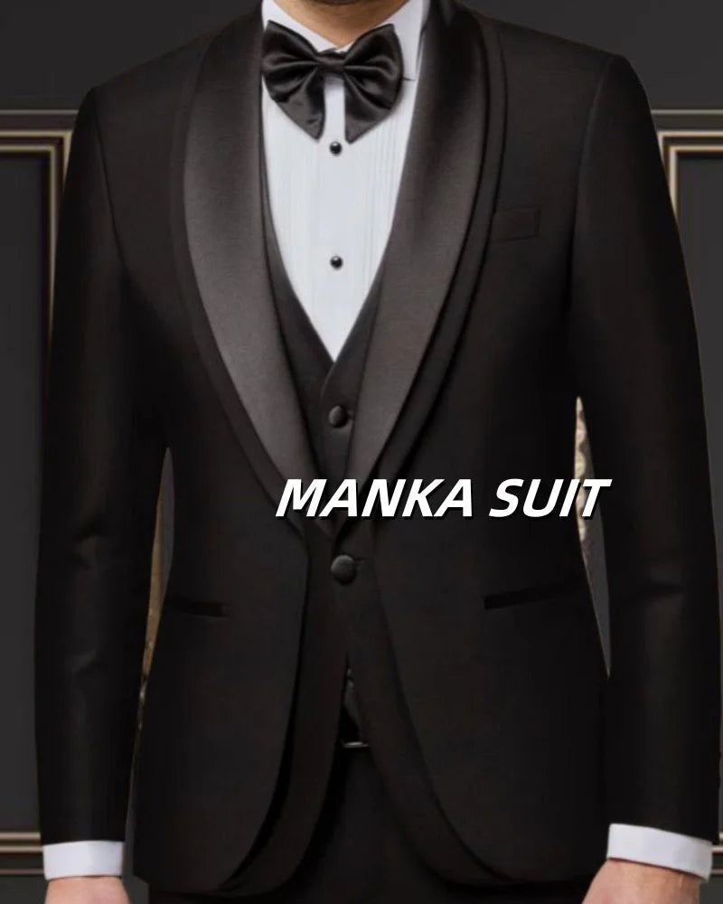 Elegant Shawl Lapel One Single Breasted Wedding Party Tuxedo 3pcs Blazer Vest Pant Formal Man Suits Customized Ropa hombre