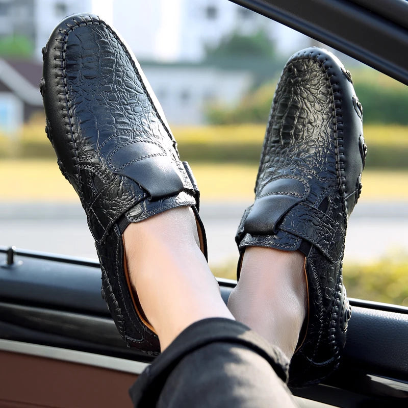 Premium Men's Handmade Croc-Embossed Loafers Comfortable Driving Shoes with Rubber Outsole & Arch Support for Daily Comfort