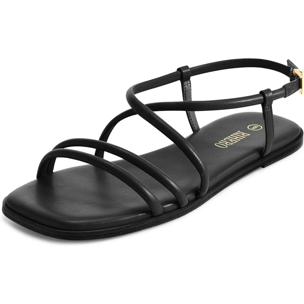 Women's Strappy Flat Sandals Summer Lace Up Open Toe Comfortable Slip-On Ankle Strap Sandals