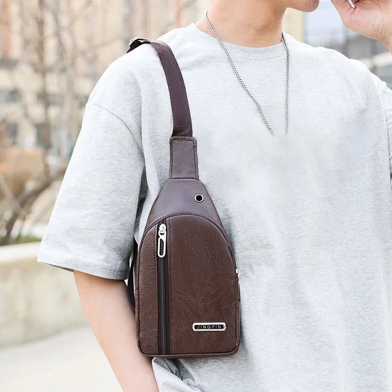 2025 Vintage Men Shoulder Bag Fashion Business Package Leather Crossbody Sling Messenger Bags Big Capacity Male Chest Pack