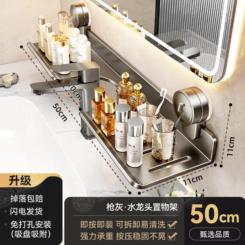 Bathroom Storage Suction Cup Shelves, Non-perforated Installation, Kitchen, Laundry Sink Multi-scene Application