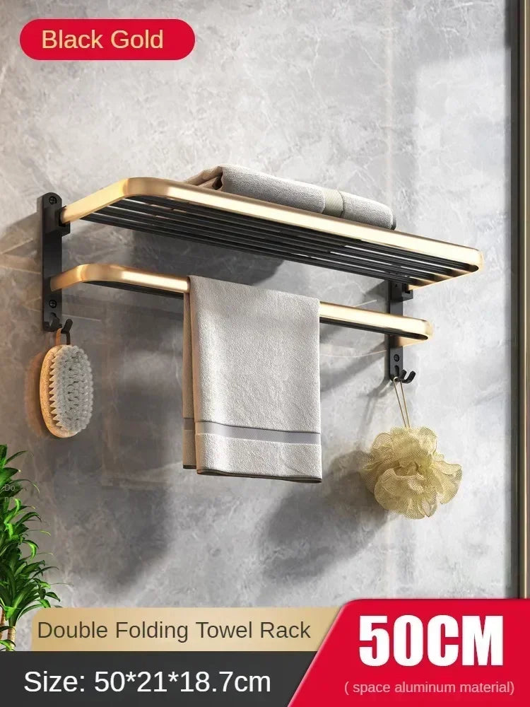 Bath Hardware Sets Organizer Aluminum Shower Towel Rack Black Gold Wall Mounted Bathroom Accessory Shelf Toilet Brush Holders
