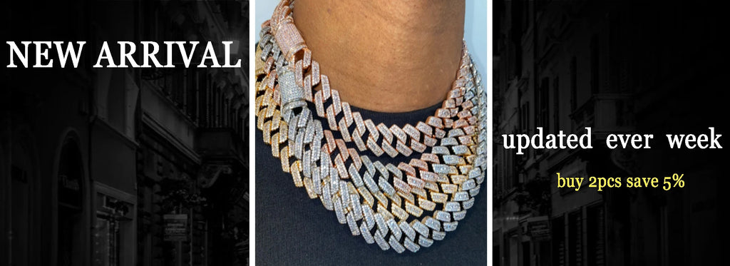 Aokaishen Baguette Miami Cuban Link Chain for Men Neckace Choker Real Gold Plated Hip Hop Fashion Jewelry