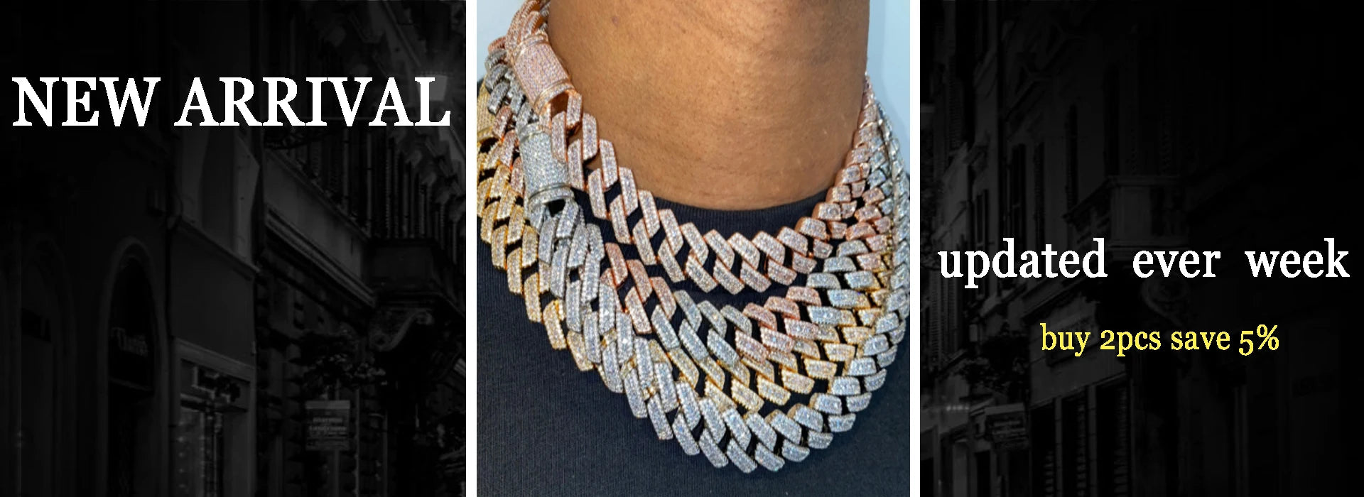 Aokaishen Baguette Miami Cuban Link Chain for Men Neckace Choker Real Gold Plated Hip Hop Fashion Jewelry