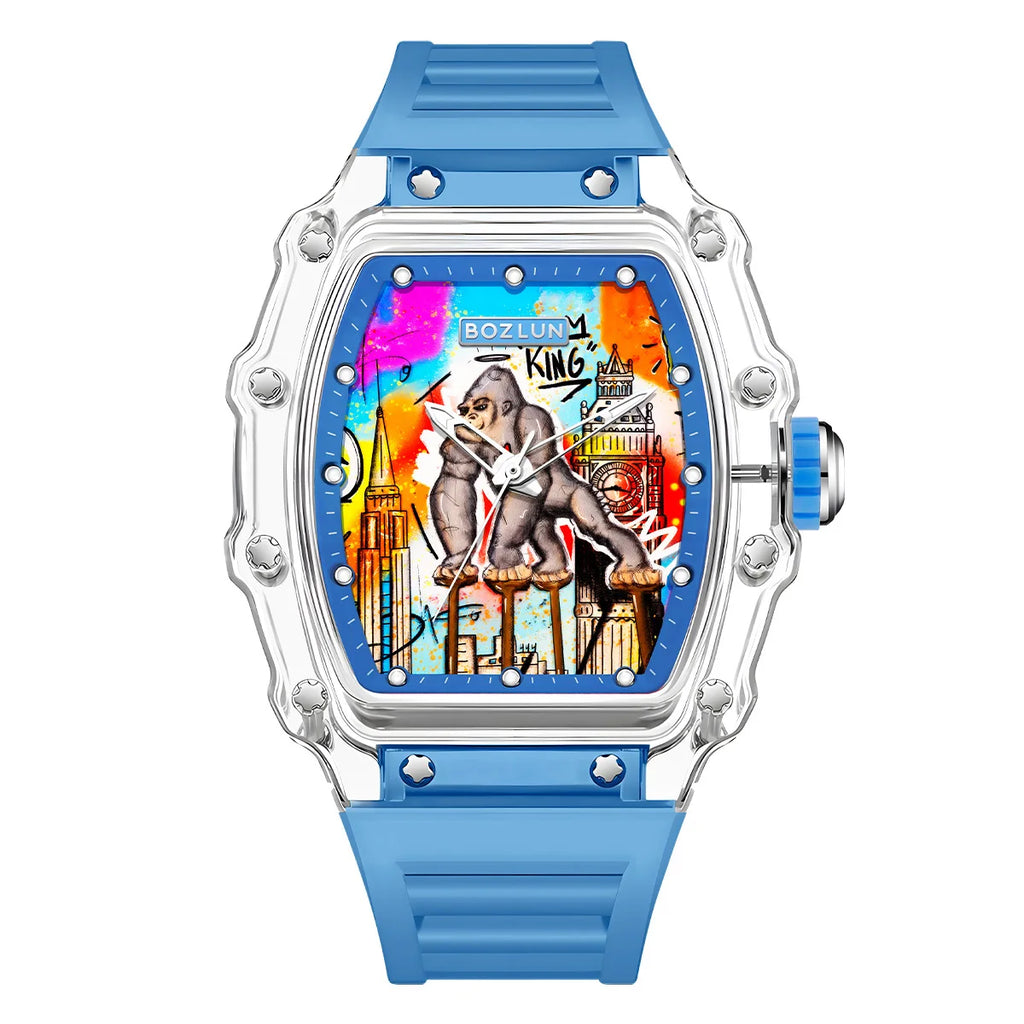 Men Mechanical Watch Transparent Case Silicone strap Luminous Calendar Wrist Watches Leisure Sports Style watches for Men