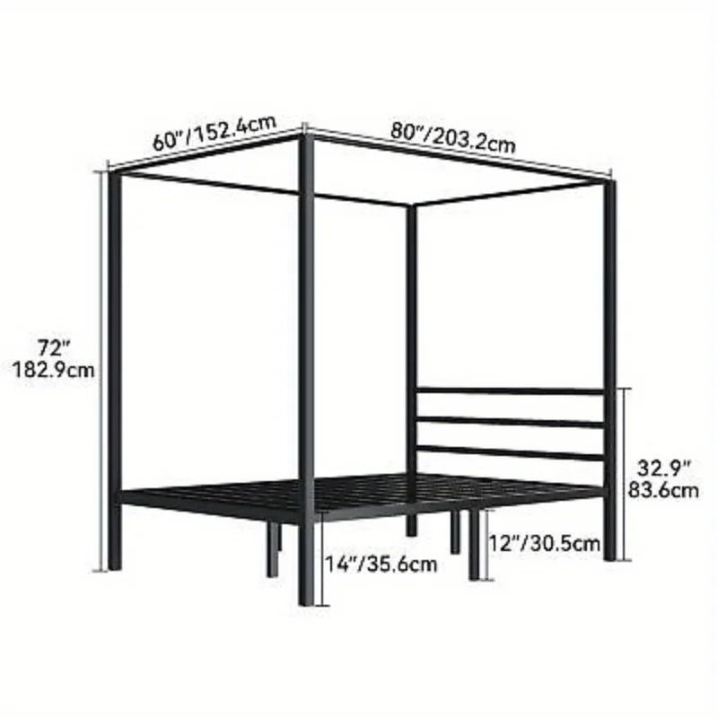 Queen Metal Canopy Bed Frame with Headboard Platform No Box Spring 14"