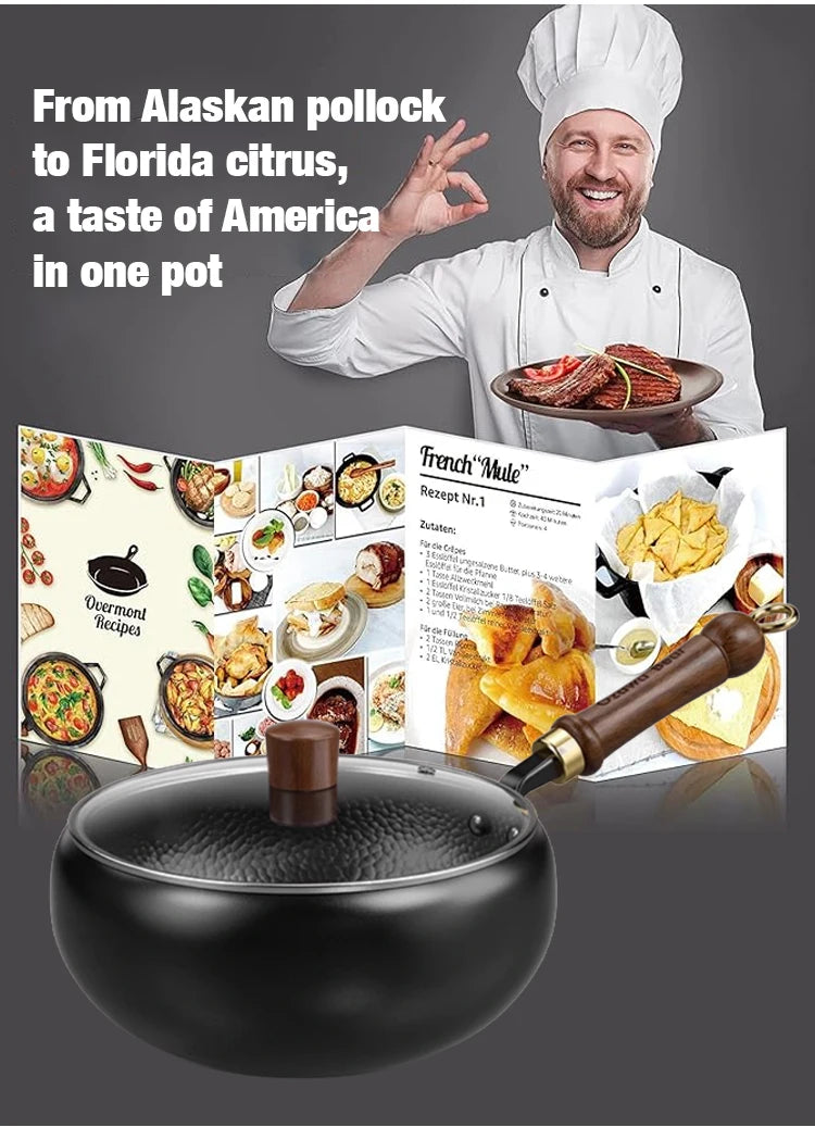 Big Belly Pot Household Hand Hammered Traditional Deepened Non-stick Iron Pot Multipurpose Uncoated Small Frying Pan with Lid