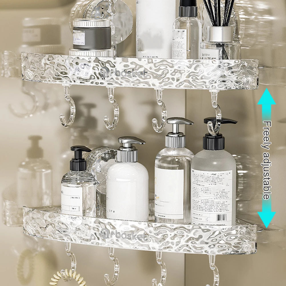 Bathroom Shower Shelf Storage Basket with 4 Hooks Wall Mounted Organizer for Shampoo Conditioner Waterproof for Bathroom Storage