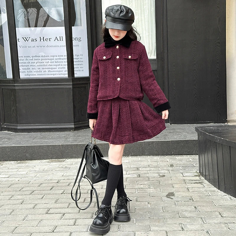 baby Girls Outfits blazer+Pleated skirt 2pcs kids girls clothes set Designer Style 4-14 years coat+skirt teen girl clothing suit