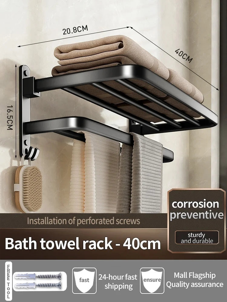 Upgrade And Thicken Grey/Black 40CM-60CM Towel Rack Space Aluminum Toilet Storage Rack Wall Mounted BathTowel Rack