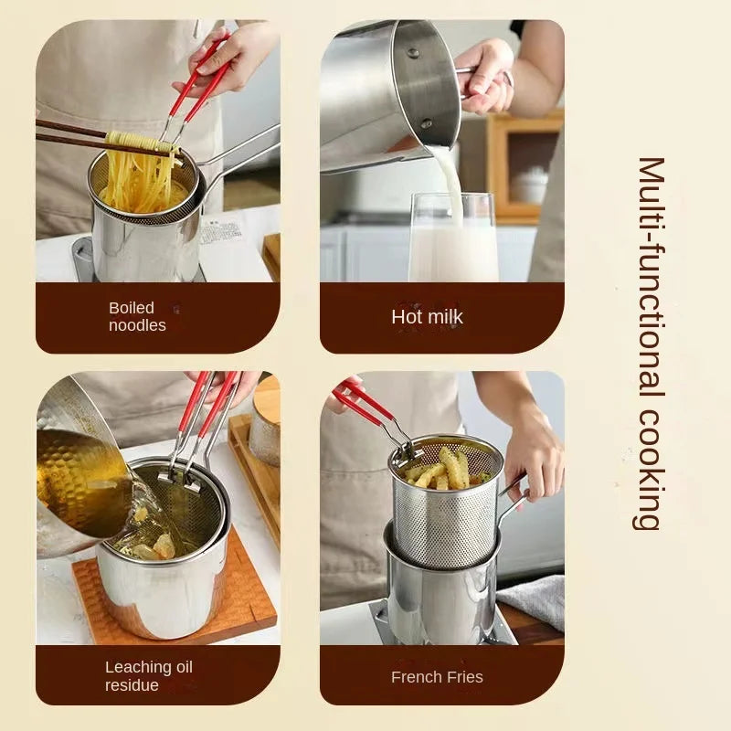 Cooking Pan With Filter Basket Stainless Steel Deep Fryer Multifunctional Small Pot Pasta Pot Kitchen Cooking Tools