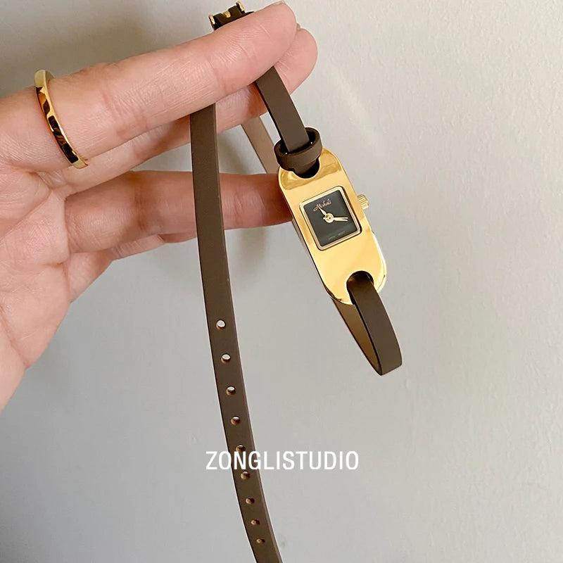 Watches for women twine long strap Watch women vintage leather thin strap waterproof quartz luxury women's watch reloj mujer
