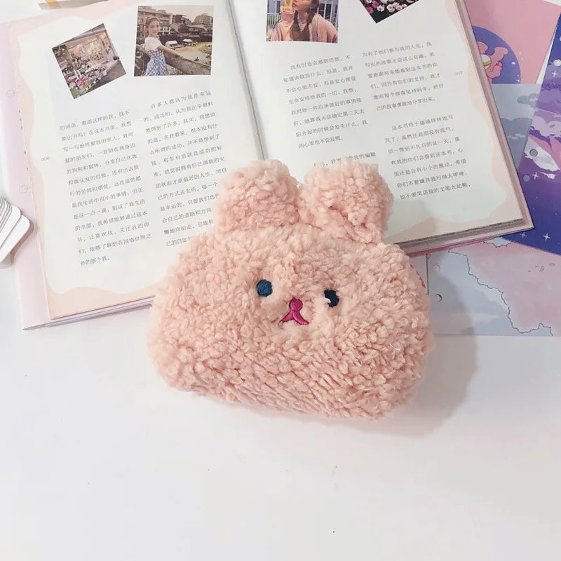 Ins Small Rabbit Shell Coin Bags Purse Kawai Rabbit Mini Makeup Bags Pouch Girl Plush Lipstick Earphone Storage Bags Card Holder
