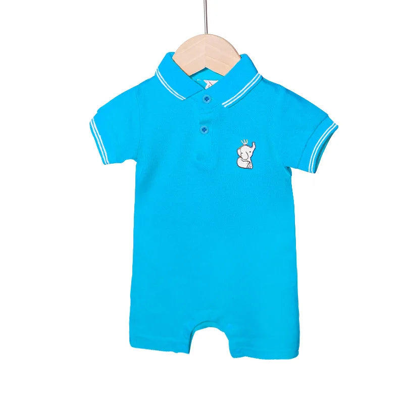 Spring/Summer Baby Short sleeved Polo Collar Flat Feet Jumpsuit Solid Color Baby Cotton Child Accessories