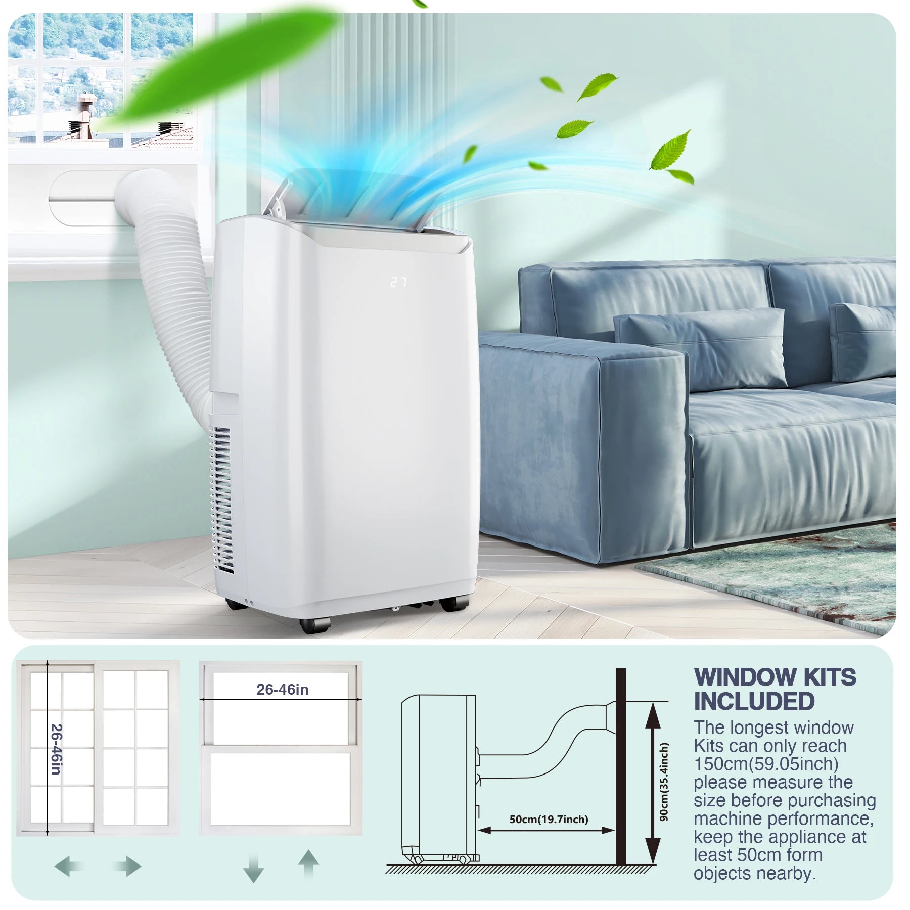 Portable Room Air Conditioners 12000 BTU AC Unit with Multi-Speed Fan, Dehumidifier Mode, Easy-to-Clean Washable Filter, White