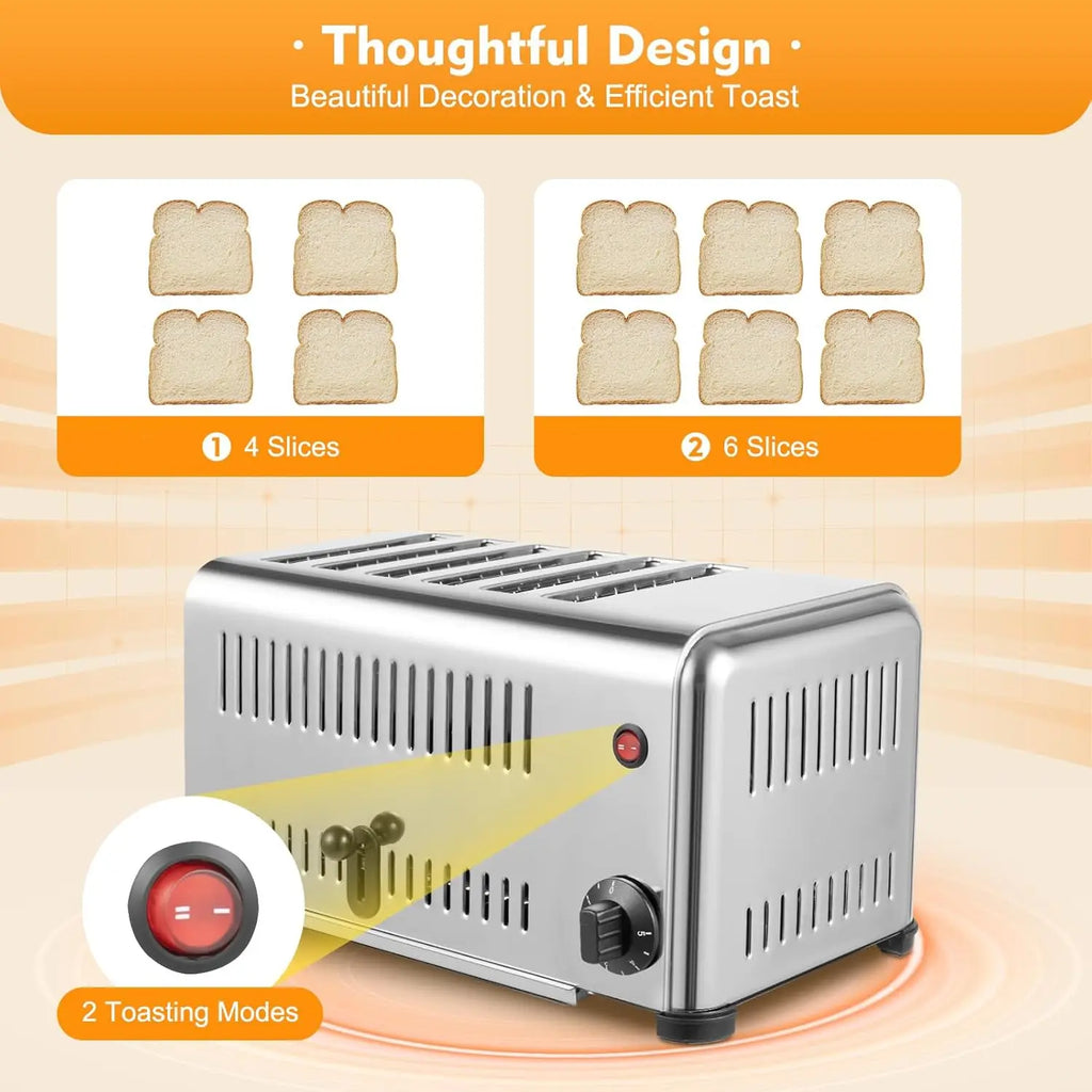 Electric 6-Slice Bread Toaster 1680W Adjustable Timer 110V for Kitchen Home Cooking Appliance