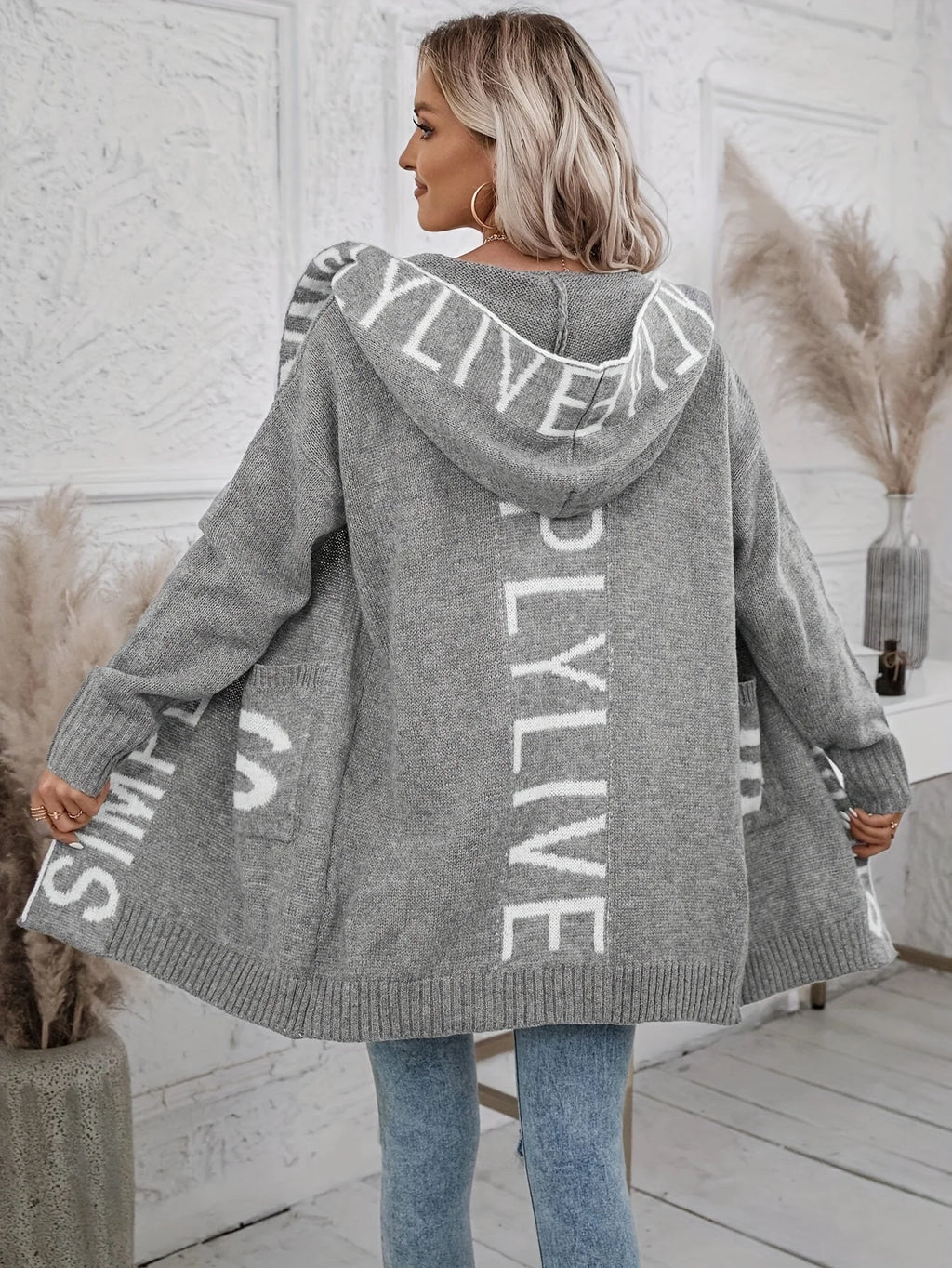 Autumn and Winter New Fashion Woman Sweater Long Cardigan Hooded Tops Letter Knit Sweater Jacket Women's Clothing