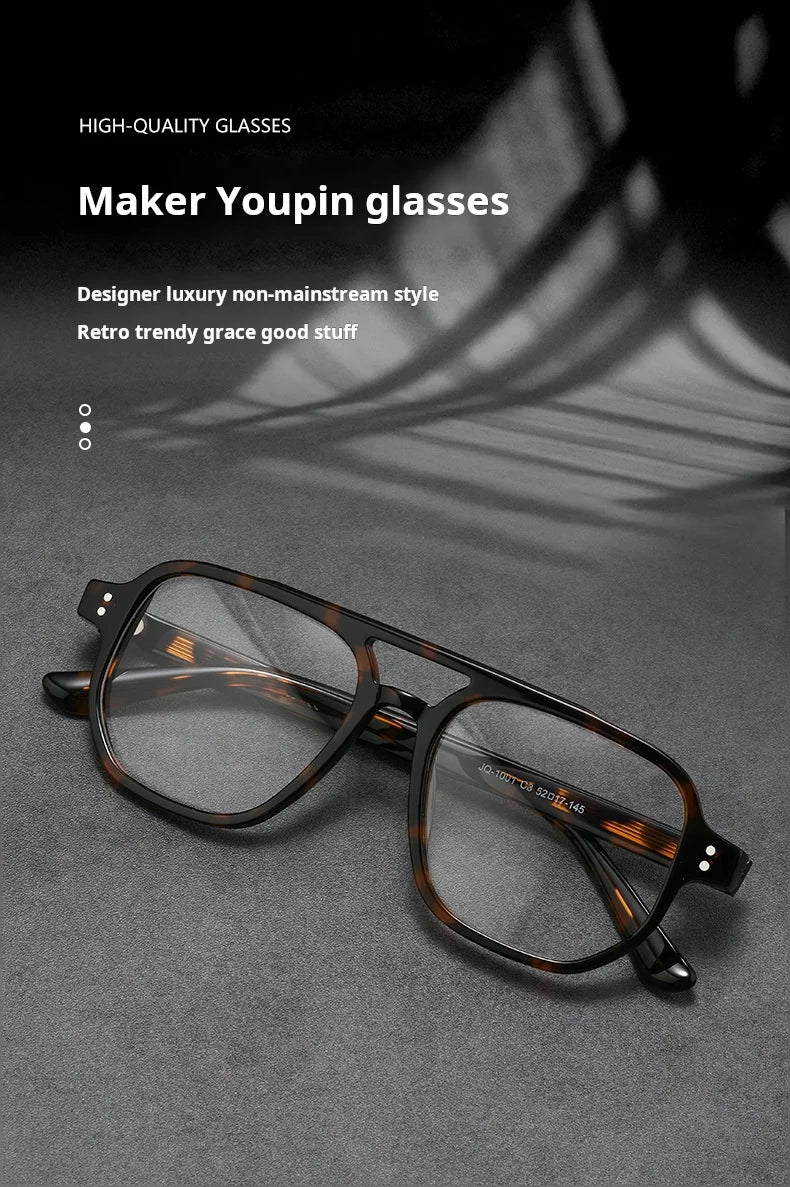 TFTB Fashion Trend Pilot Glasses Men Double Beam Acetate Ultralight Retro Optical Prescription Eyeglasses Frame Women 140mm