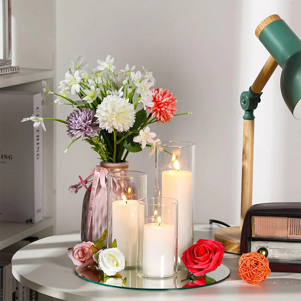 4 6 8 Inch Clear Glass Cylinder Vases for Centerpieces Floating Candles Holders Clear Cylinder Flower Vases Bulk for Wedding