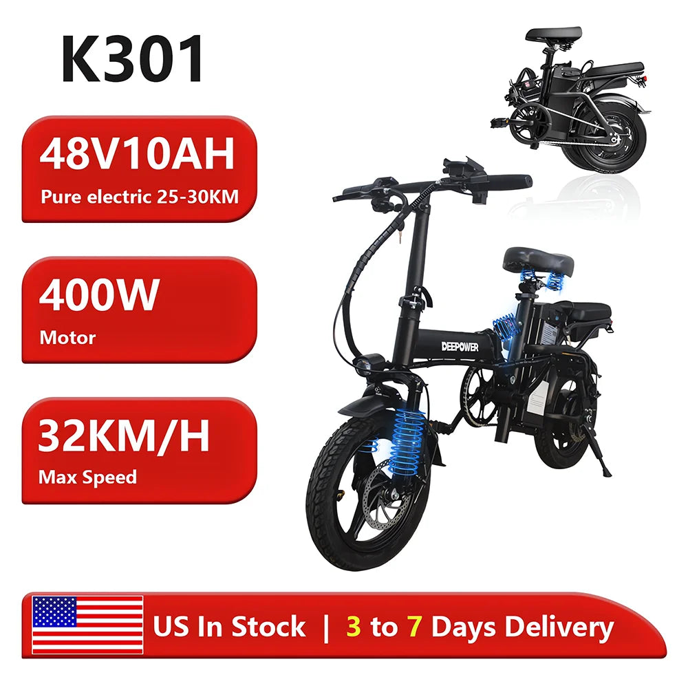 Folding E Bike Adults Motor Electric Dirt Bike 48V 15AH 400W Max 32KM/H Electric Bicycle City 14 inch Tire For Cycling Commuting