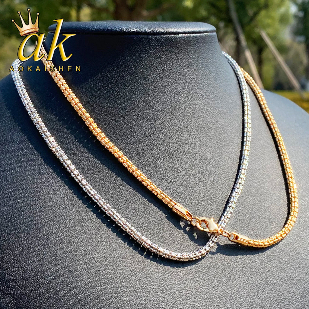 Aokaishen Round Snake Link Necklace Choker for Women Real Gold Plated Hip Hop Jewelry