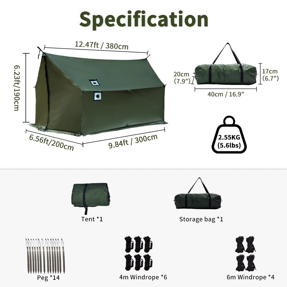 Hammock Hot Tent with Stove Jack, Spacious Versatile Wall Tent with Snow Skirt, 3000mm Waterproof with Zippered Tent Bag