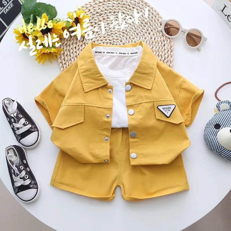 Summer Toddler Baby Boys Girls Short Sleeve Solid Jacket Clothes Set Solid Boys Girl Casual Shorts 2pcs Suit Cute Kids Outfits