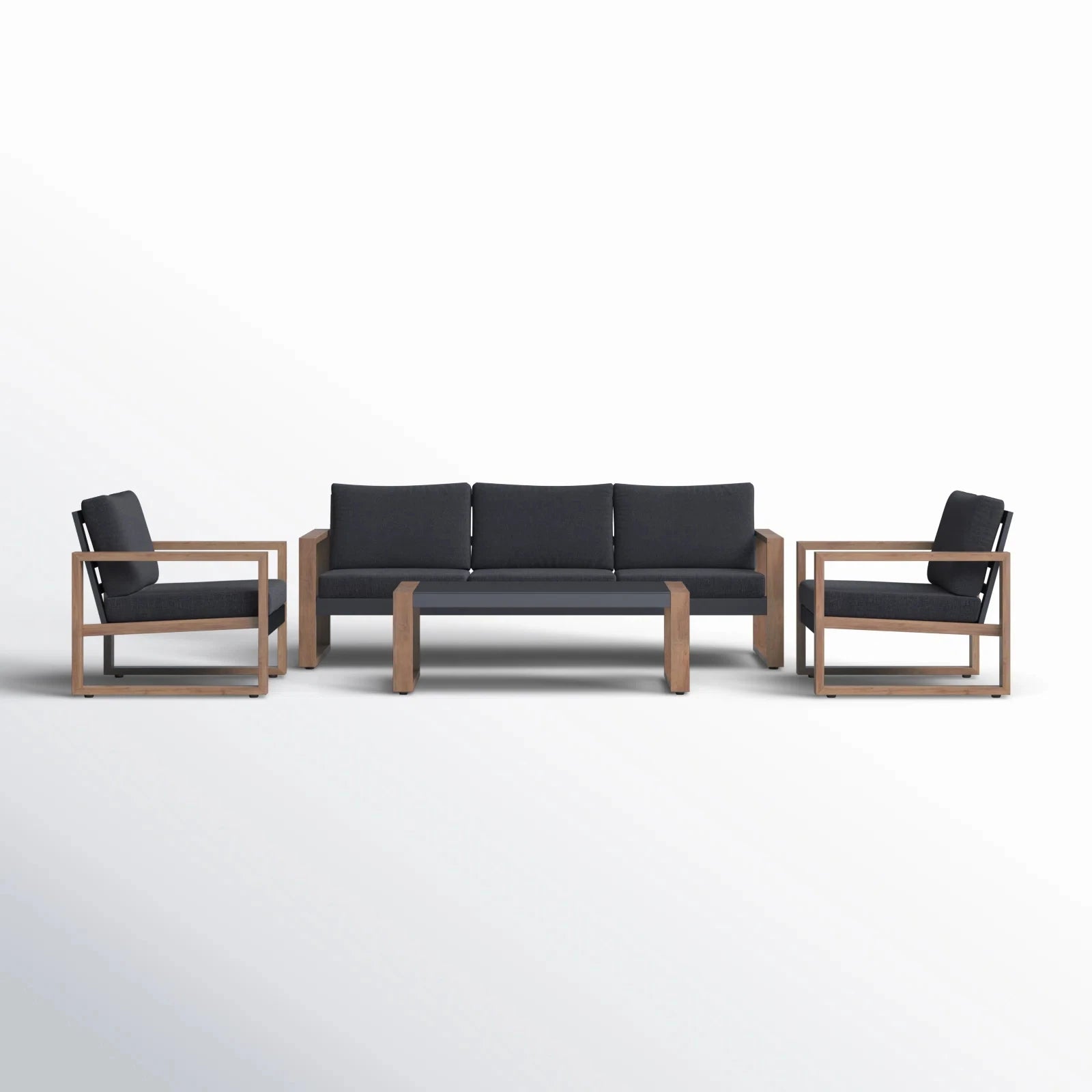 Outdoor 4-Piece Modern Aluminum Patio Furniture Sets,5 Person Conversation Set, Faux Wood Grain Finish Frame Sofa Set