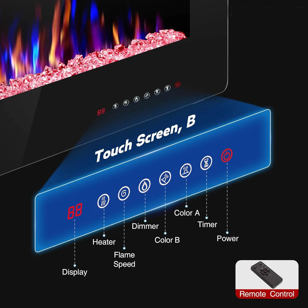 36inch Electric fireplace for wall mounting ultra thin low noise suitable for 2 x 4 and 2 x 6 bolts remote control with timer