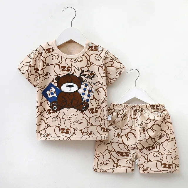 0-3year Old Baby boys Clothes set Outfits Summer Short Sleeved T-shirt Sets Toddler Costume Printed Cartoon Cute boys Suits