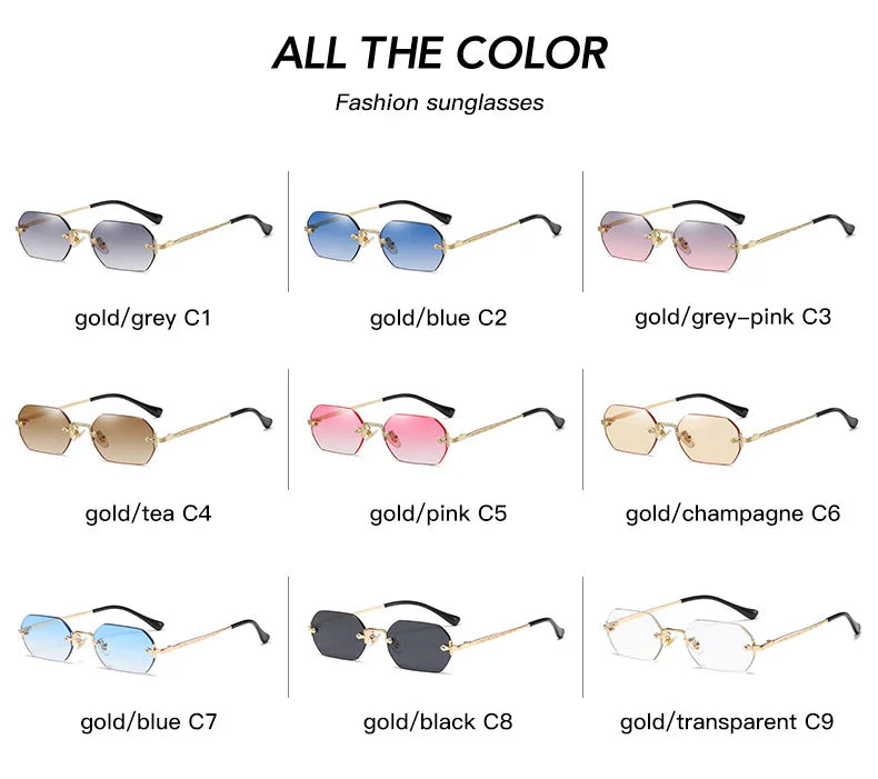 Vintage Rimless Polygon Sunglasses Women Men Luxury Brand Designer Popular Travel Small Frame Sun Glasses Ladies