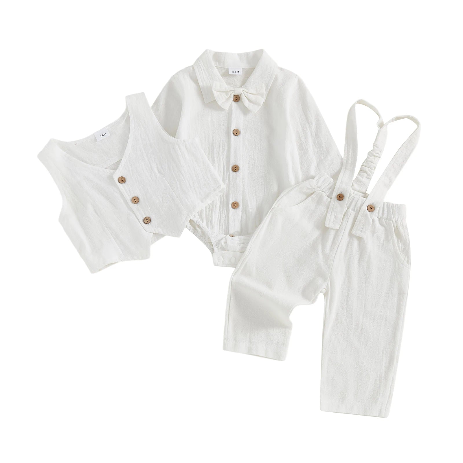 Toddler Boys Winter 4Pcs Outfit Set Long Sleeve Lapel Button Shirt Vest Suspender Pants Bowtie Sets Warm Clothes