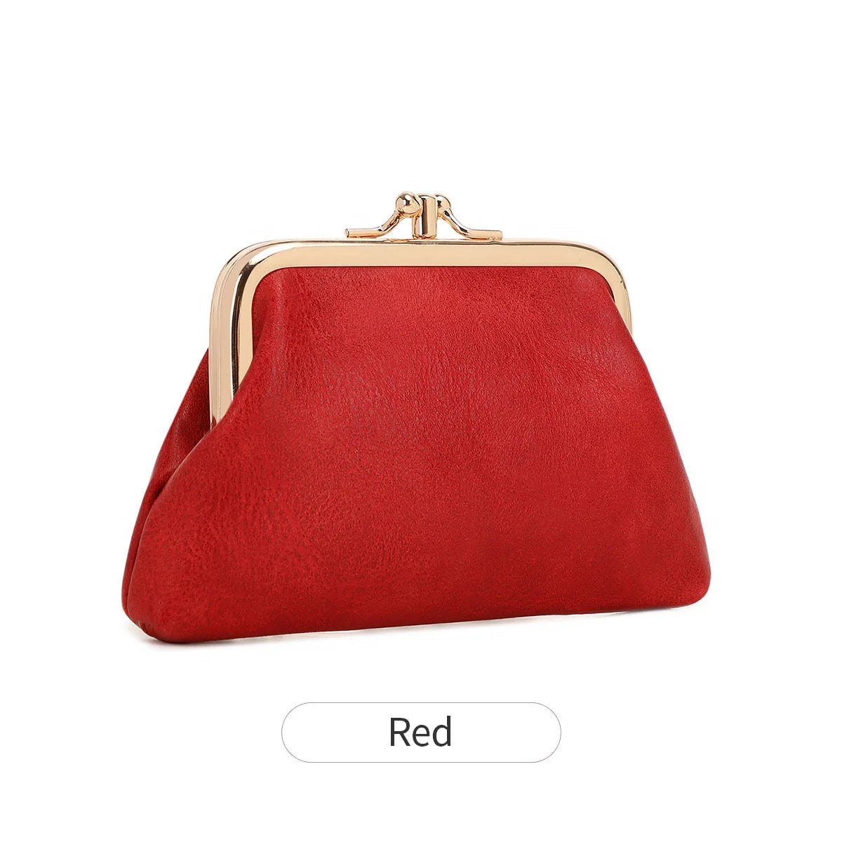 Cute Clip Lock Women's Coin Purse Retro Solid Color Bifold Kiss Lock Small Wallet Simple PU Leather Lipstick Portable Pocket Bag