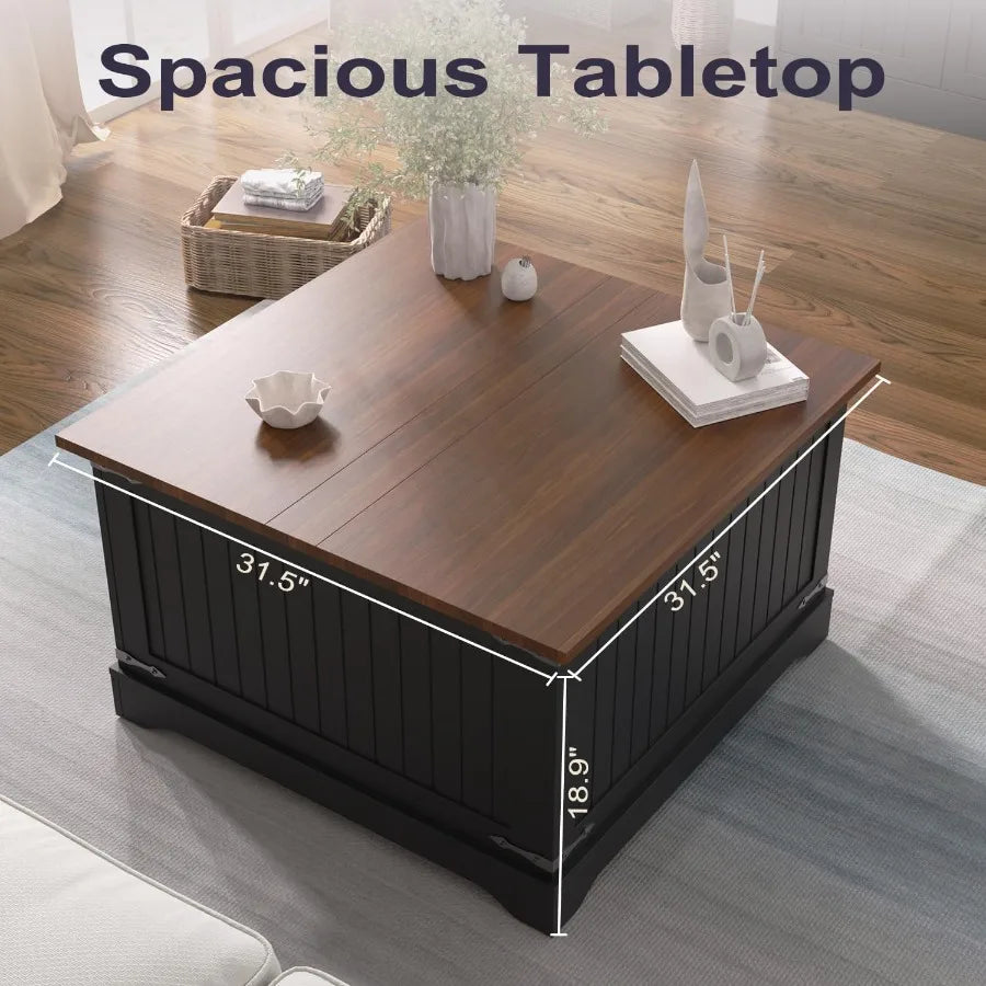 Modern Farmhouse Coffee Table Square Center Table with Large Hidden Storage Compartment for Living Room Coffee Table with FlipT