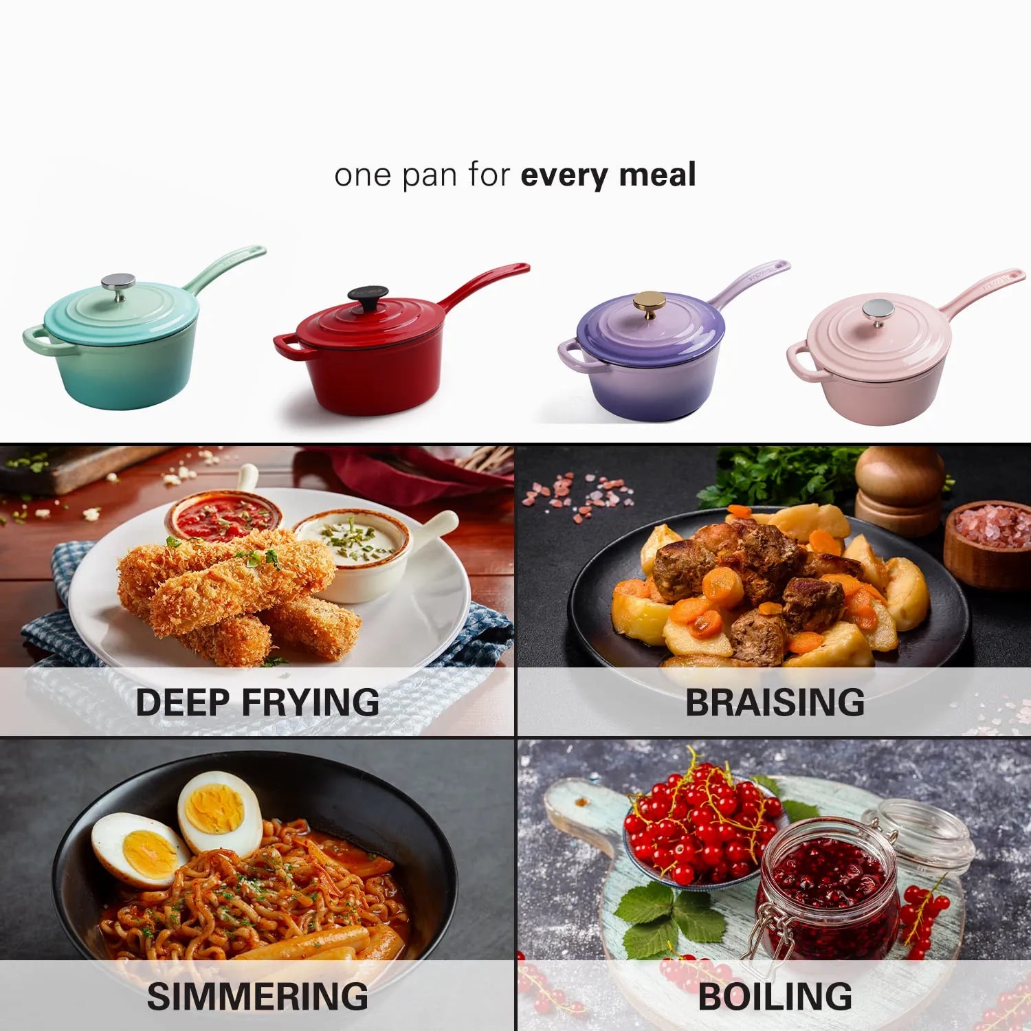 Enameled Cast Iron Saucepan 2 Quart Sauce Pan Nonstick Enamel Coating Pot For Stove Top and Oven Cooking Even Heat Distribution