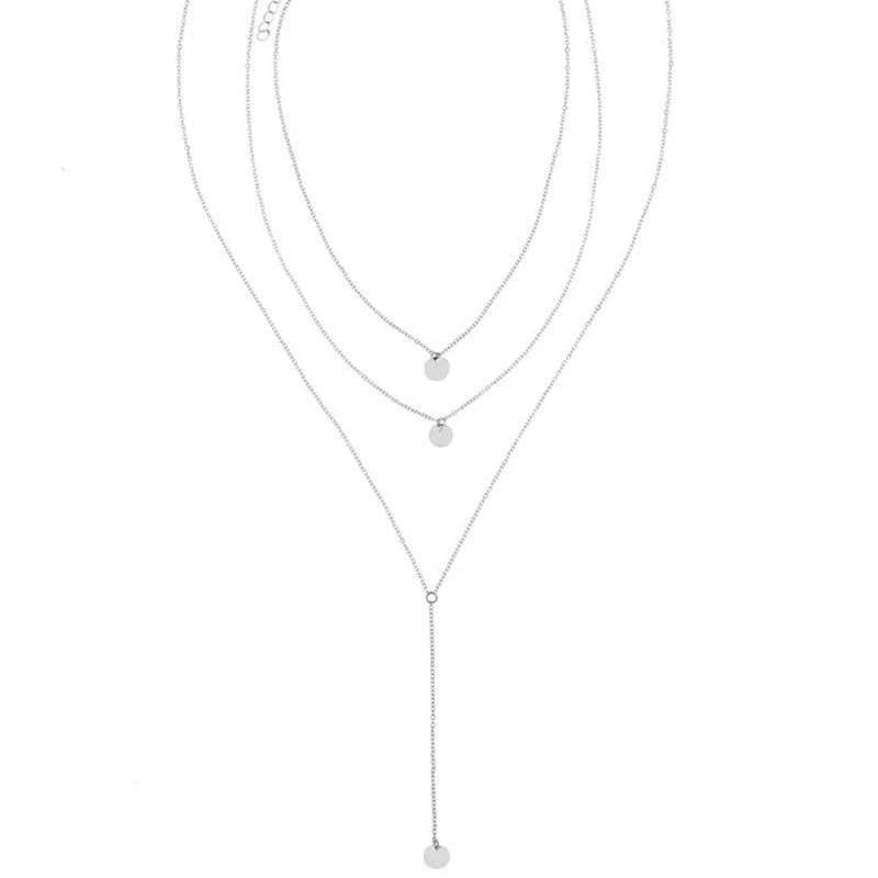 New Arrival 2024 Fashion Minimalist Round Disco Coin Chain Necklace Pendant Dainty Sequins Multi Layers Necklaces Women