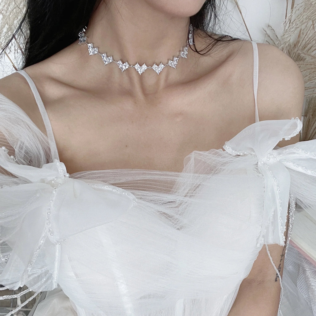 1 fashionable princess square-cut synthetic zircon love necklace, copper 18k gold-plated, exquisite hand-inlaid, luxury gift for