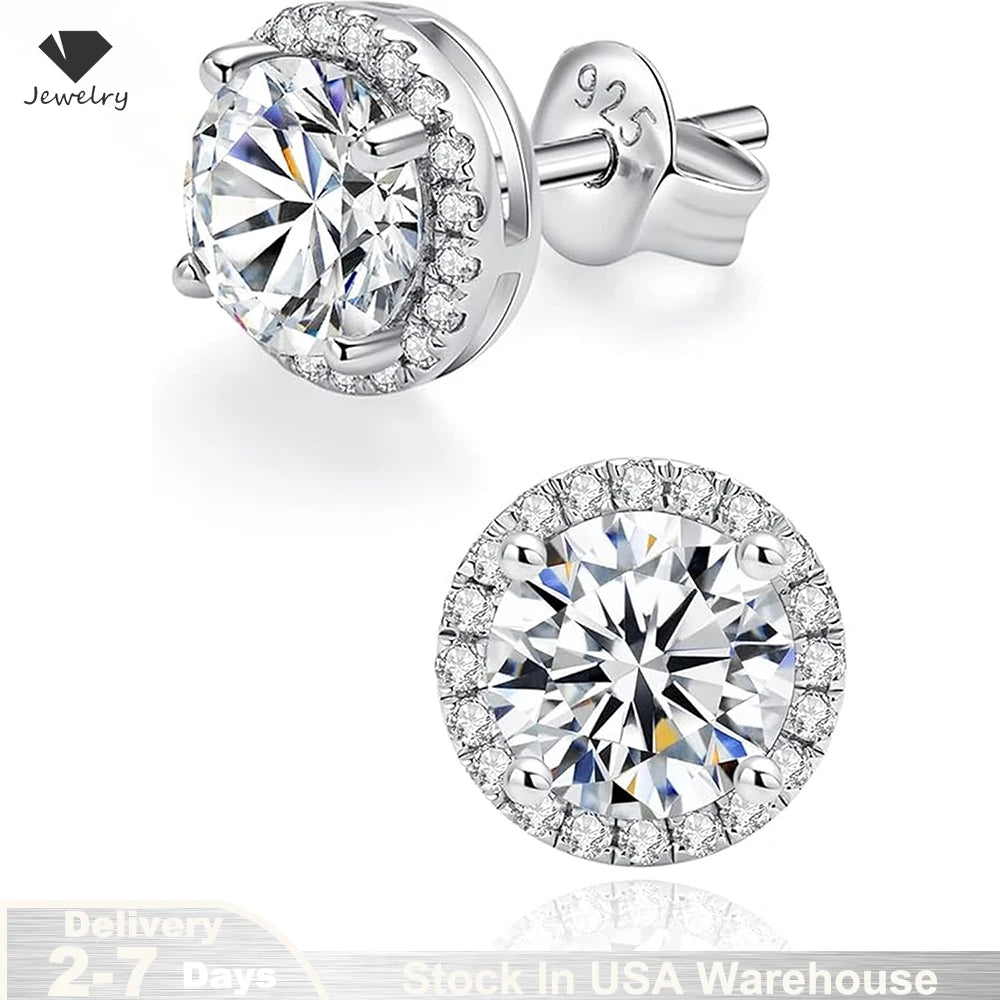 Real 0.5CT D Color All Moissanite Round Earrings For Women 925 Sterling Silver Sparkling Stud Earring Fine Jewelry Ships From US